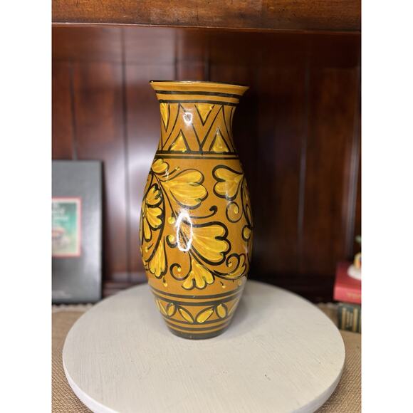Aldo Londi Bitossi Italy Pitcher Vase Mid Century Modern Yellow Hand Painted - Picture 4 of 9